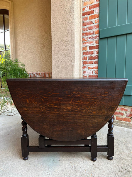 Antique English Drop Leaf Sofa Kitchen Table BARLEY TWIST Tiger Oak Gate Leg