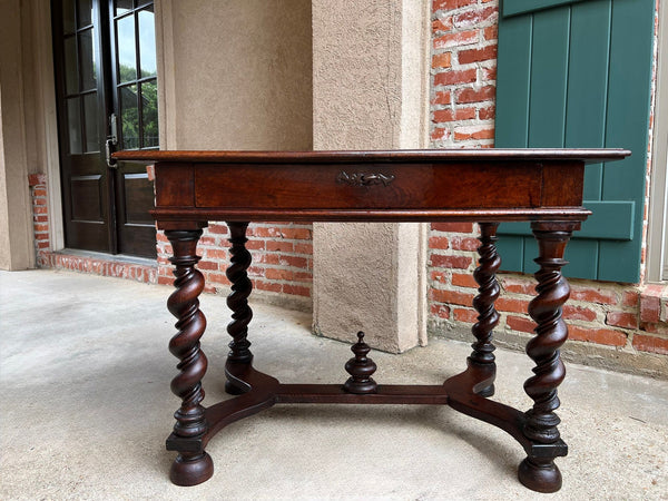 Antique English Barley Twist Writing Table Library Desk Jacobean Walnut c1880