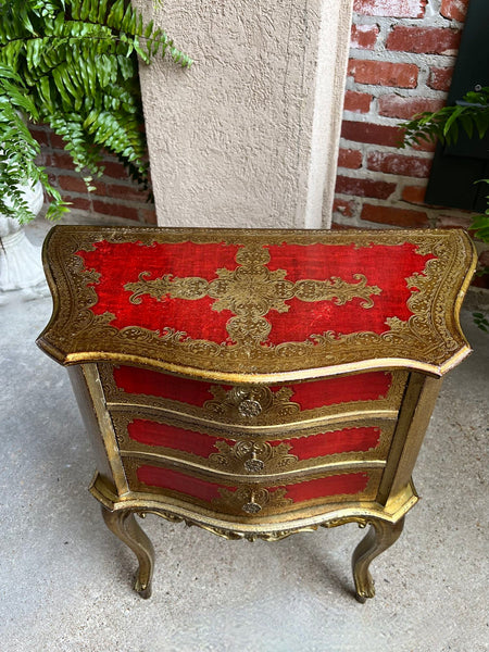 Vintage Italian Gold Gilt Wood Chest End Table Florentine RED Hollywood Regency Tole