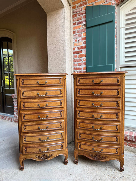 PAIR Vintage French Chests 7 Drawer Semainier Louis XV Style Carved Oak