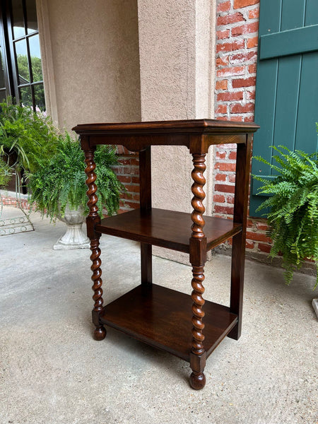 Antique English Oak Bookshelf BARLEY TWIST Open Display Shelf SMALL Bookcase