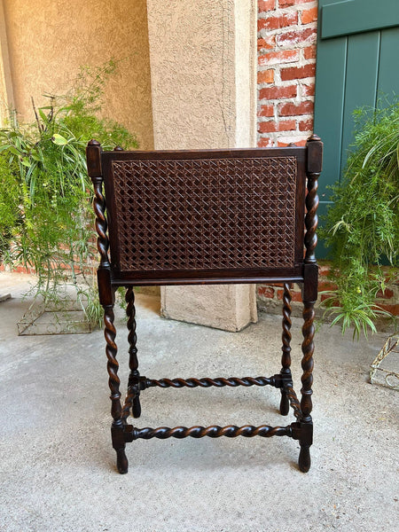 Antique English Oak Canterbury Music Magazine Stand BARLEY TWIST c1890