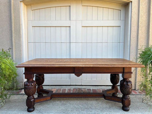 Antique English Oak Refectory Console Hall Table Carved Jacobean or Tudor c1890