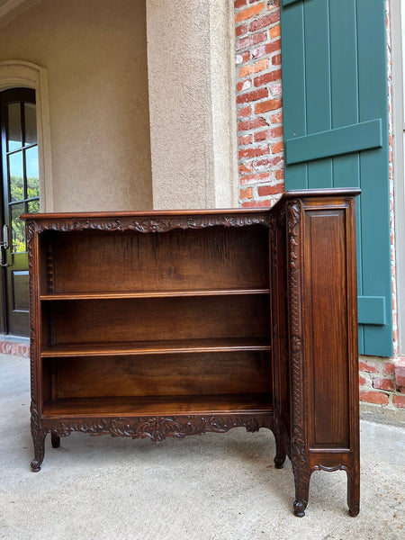 Antique French Corner Bookcase Carved Oak Louis XV Revival Open Shelves c1920 b
