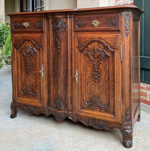 Antique French Sideboard Foyer Cabinet Louis XV Carved Tiger Oak 19th c
