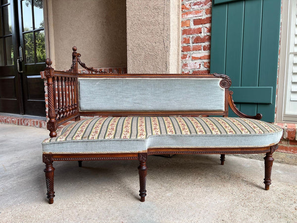 Antique English Chaise Lounge Bench Victorian Hall Seat Carved Walnut c1880