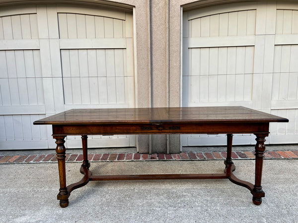 Antique English Oak Refectory Dining Table Jacobean Double Leaf 10 ft. c1930