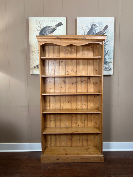 Antique English Country Pine Bookcase Bookshelf Tall Narrow Open Shelf c1900