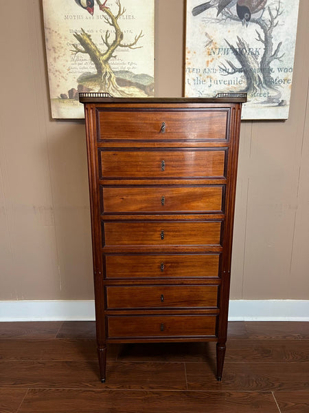 Antique French Chest of Drawers Semainier Louis XVI White Marble Mahogany c1900