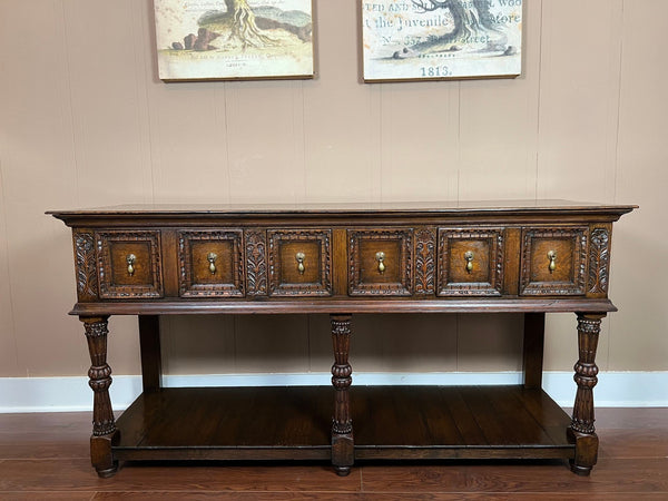 Antique English Dresser Base Sideboard Potboard Jacobean Carved Oak c1890