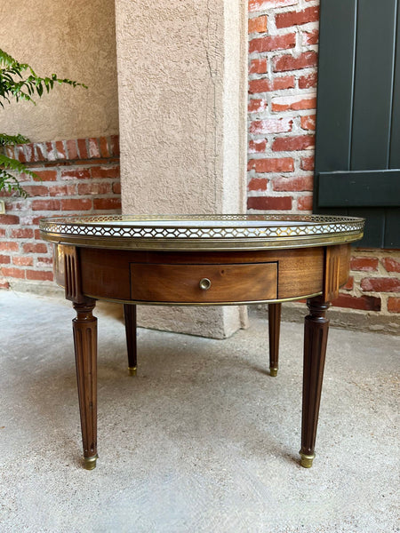 Antique French Round Bouillotte Side Table White Marble Louis XVI Style Gueridon