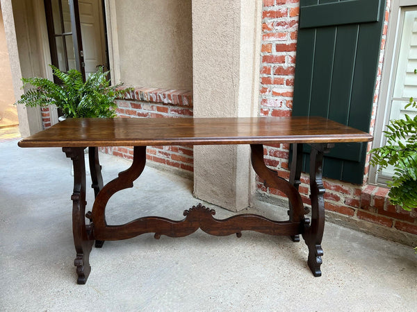 Antique Italian Trestle Dining Table Desk Walnut 5 ft Console Table circa1800