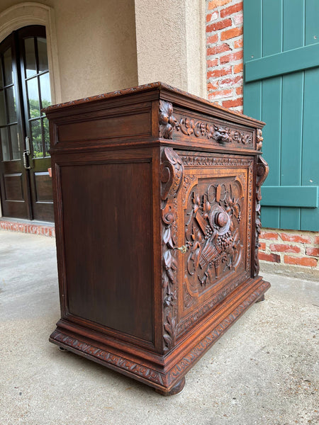 Antique French Wine Cabinet Sideboard Renaissance Revival Carved Oak c1890