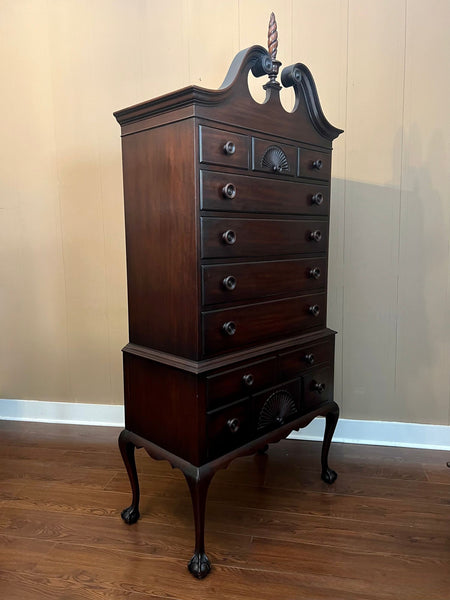 Vintage Chippendale Highboy Chest of Drawers Mahogany Ball and Claw Kindel c1950