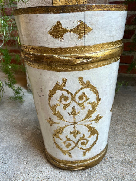 Vintage Italian Florentine Giltwood Umbrella Stand Mid-Century Floral Vase Urn