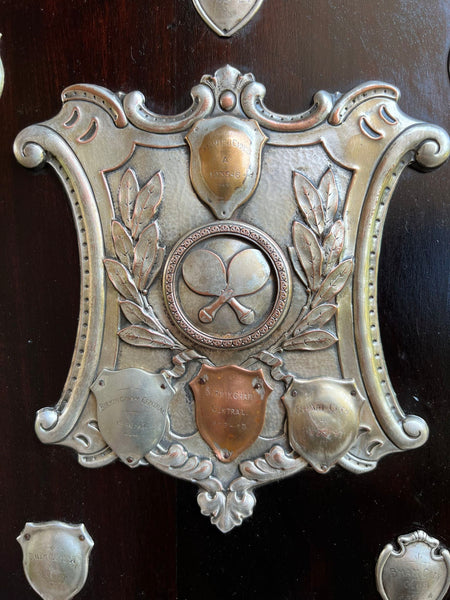 Antique English Table Tennis Trophy Award Plaque c1939 Silver plate Shield