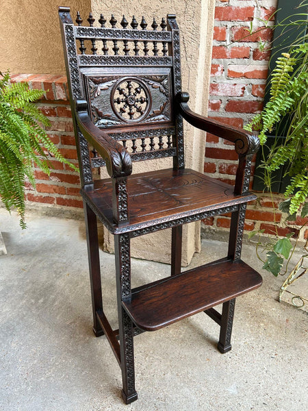 Antique French Child Doll High Chair Brittany Breton Ship Spindle Carved Oak