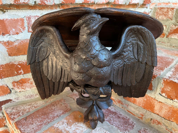 Antique French Wall Shelf Corbel Carved Eagle Black Forest Statue Wood c1880