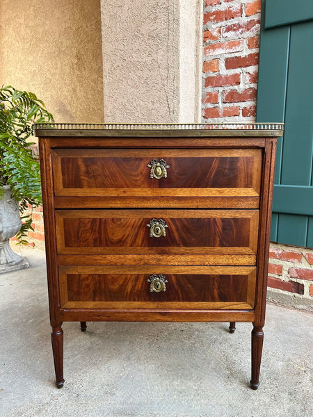 Antique French Mahogany Louis XVI Chest of Drawers WHITE Marble SMALL Side Table