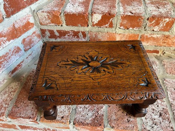 Antique English Kettle Stand Footstool Barley Twist Carved Oak Display Stool