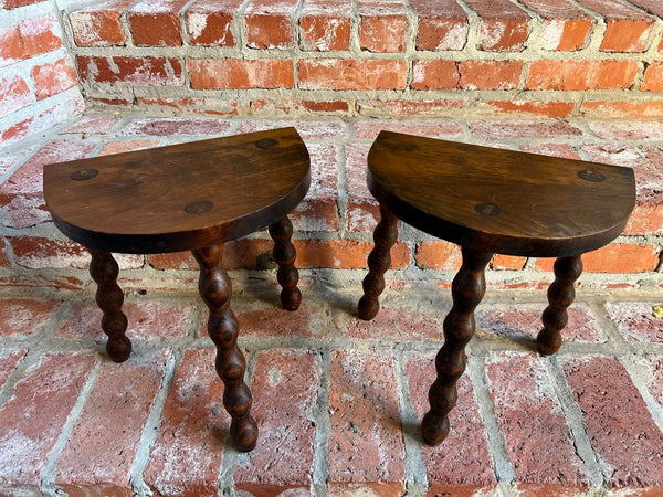PAIR Set of 2 Antique English Stool Oak Jacobean Display Stand Bobbin Leg c1900