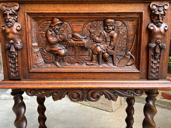 Antique French Renaissance Chest Box on Stand Breton Brittany Oak Barley Twist