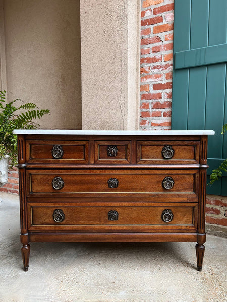 Antique French Mahogany Commode White MARBLE Louis XVI Mahogany Chest of Drawers