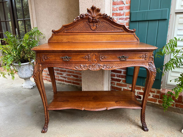 Antique French Dessert Server Sideboard Buffet Louis XV Carved Tiger Oak c1890