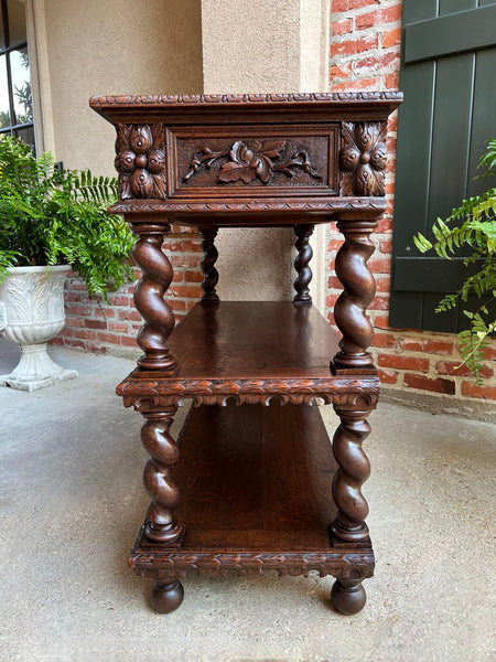 Antique French Carved Oak Server Sideboard Barley Twist Renaissance Bookshelf