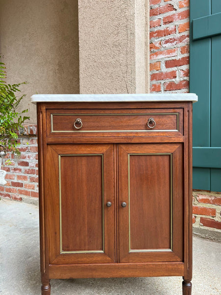 Antique French Mahogany Small Cabinet Side Table White MARBLE Louis XVI Mahogany