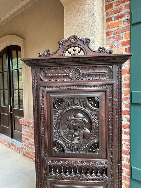 Antique French Breton Cabinet Armoire Carved Crown Brittany Wardrobe c1890