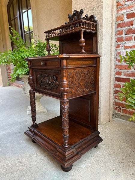 Antique French Side End Table Cabinet Carved Oak Renaissance Spindle Gallery