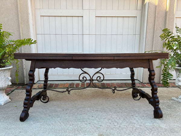 Antique French Oak Dining Table Spanish Catalan Trestle 9 FT. Draw Leaf c1910