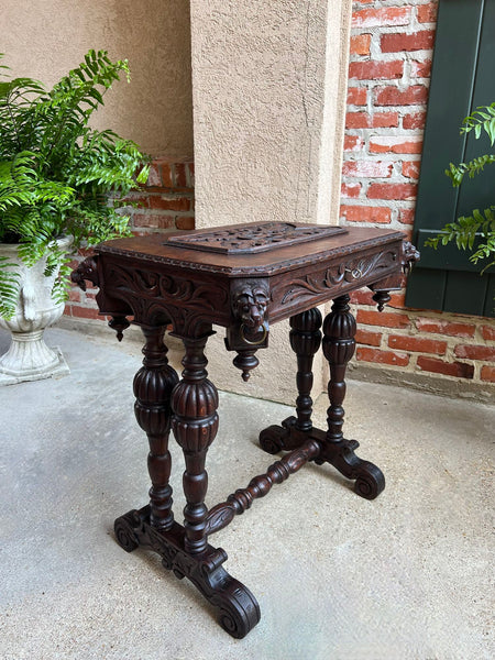 Antique French Console Side Table Renaissance PETITE Gothic Carved Oak c1880