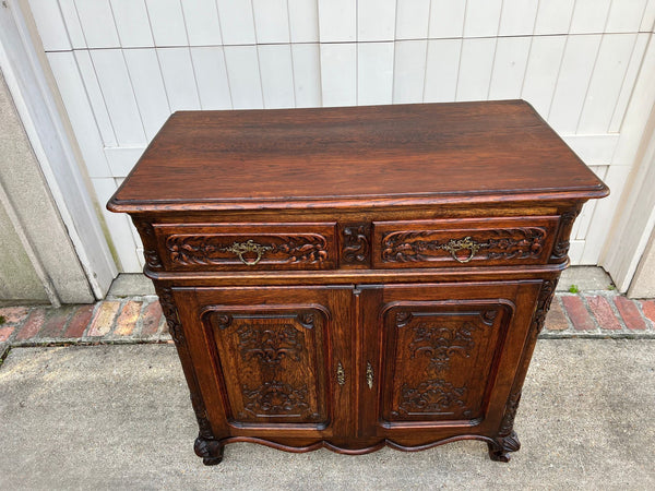 Antique French Louis XV Buffet Sideboard Cabinet Carved Oak Server c1920