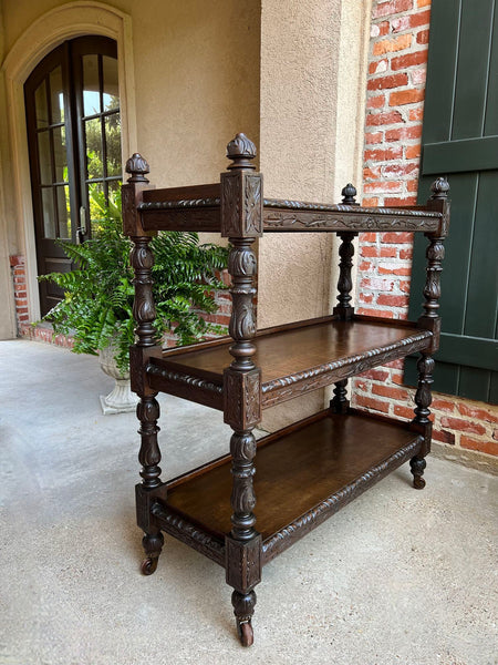 Antique English Hotel Dumbwaiter Server Sideboard Trolley Carved Oak Renaissance