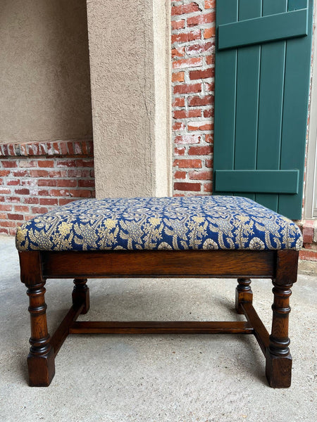 Antique English Oak Bench Upholstered Window Seat Jacobean Revival c1920