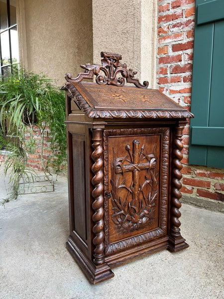 Antique French Altar Lecturn Gothic Bible Box Podium Sacristy Cabinet Carved Oak