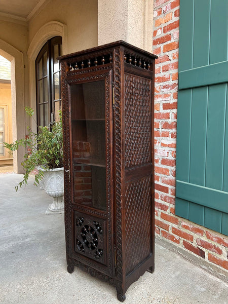 Antique French Bookcase Cabinet Brittany Breton PETITE Carved Oak Ship Spindle