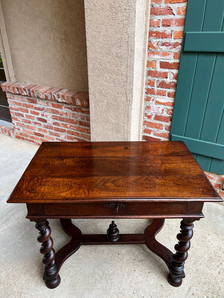 Antique English Barley Twist Writing Table Library Desk Jacobean Walnut c1880