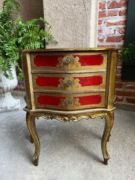 Vintage Italian Gold Gilt Wood Chest End Table Florentine RED Hollywood Regency Tole