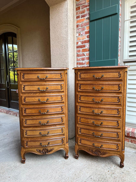 PAIR Vintage French Chests 7 Drawer Semainier Louis XV Style Carved Oak