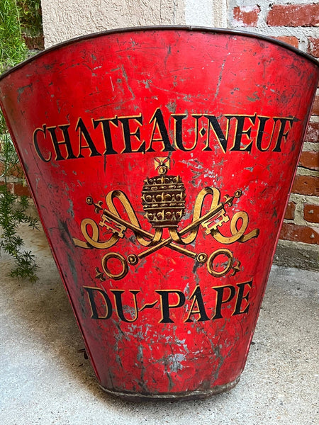 Antique French Vineyard Grape Hod Wine Bucket Winery RED Urn Fireside Box c1890