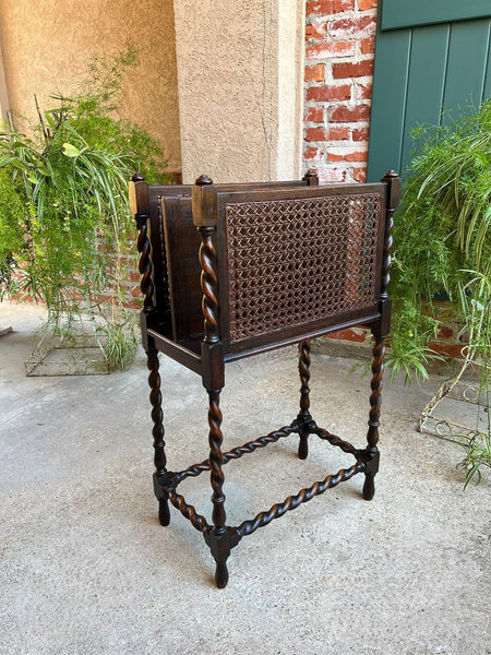Antique English Oak Canterbury Music Magazine Stand BARLEY TWIST c1890