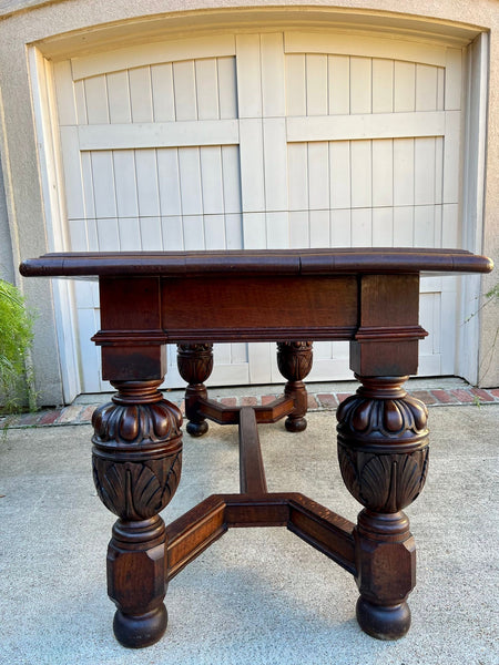 Antique English Oak Refectory Console Hall Table Carved Jacobean or Tudor c1890
