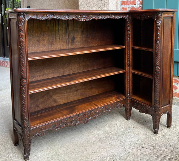 Antique French Corner Bookcase Carved Oak Louis XV Revival Open Shelves c1920 b