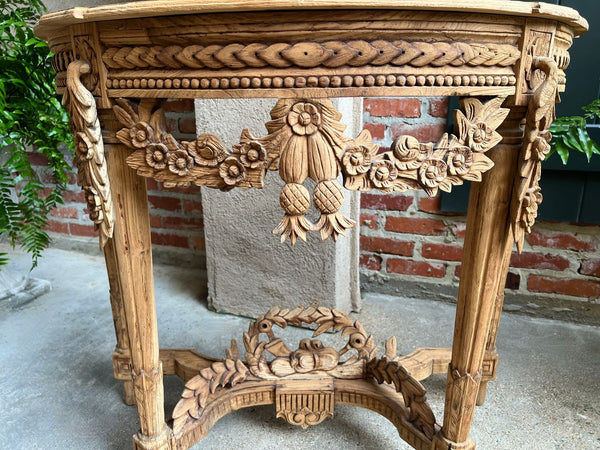 Antique French Louis XVI Console Table Foyer Demilune Carved Bleached Wood c1890