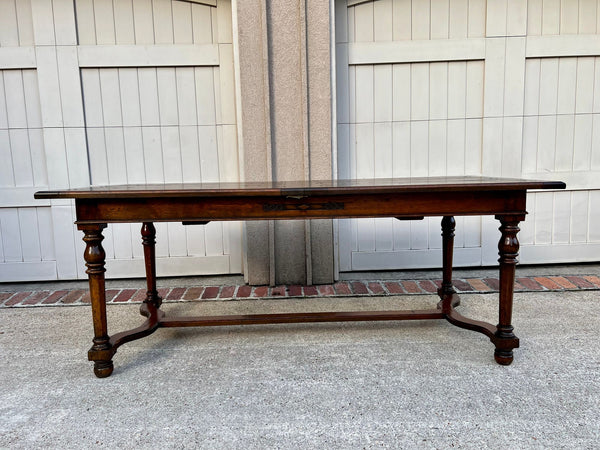 Antique English Oak Refectory Dining Table Jacobean Double Leaf 10 ft. c1930