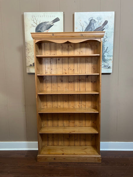 Antique English Country Pine Bookcase Bookshelf Tall Narrow Open Shelf c1900