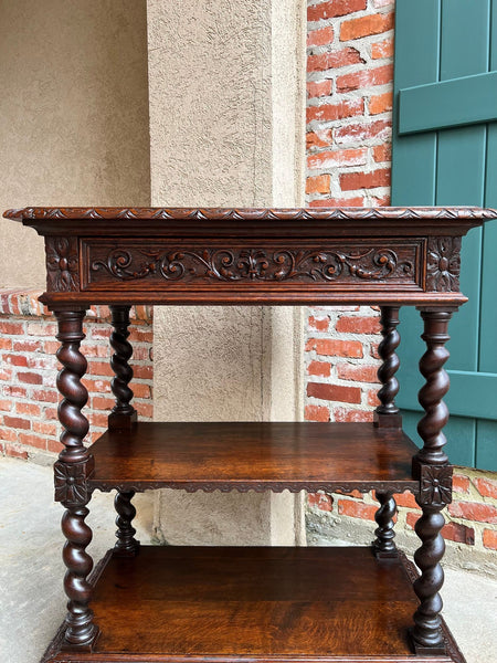 Antique English Server Console Table Jacobean Carved Oak Barley Twist c1900